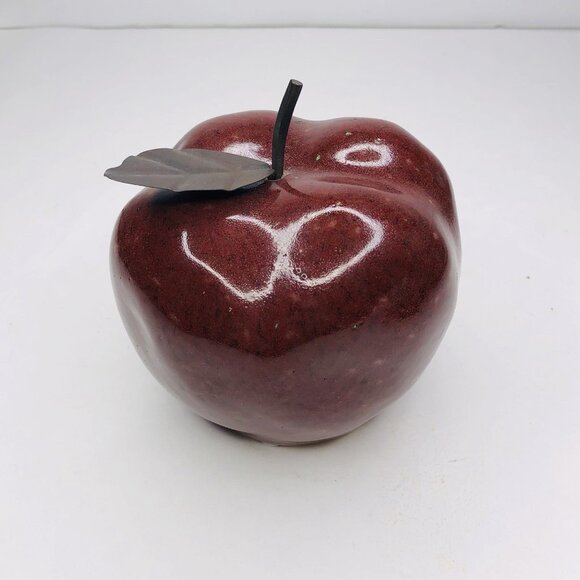 Red Marble Ceramic Apple Paperweight Display Decorative Fruit Fall Earth tone - Picture 1 of 6